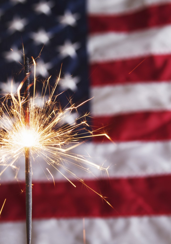 american flag and sparkler